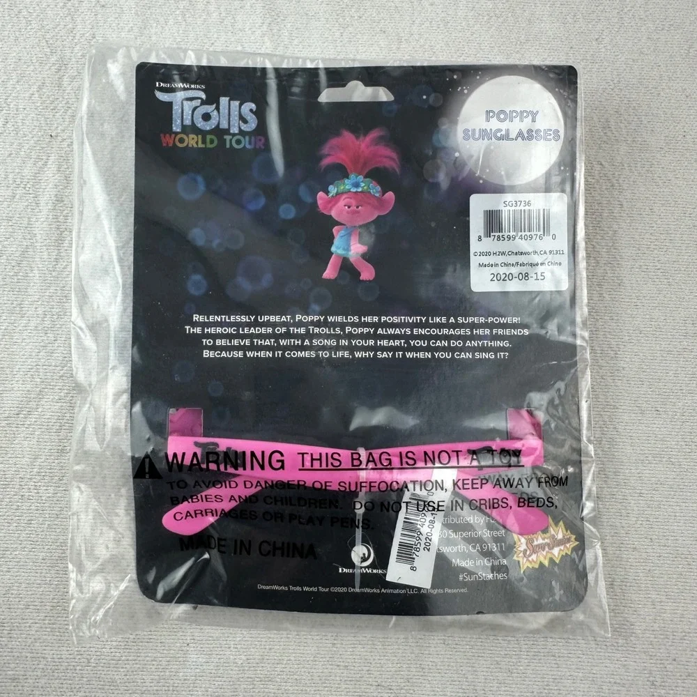 Trolls Sunglass Sun-Staches Poppy‎ Character UV400 One Size NWT